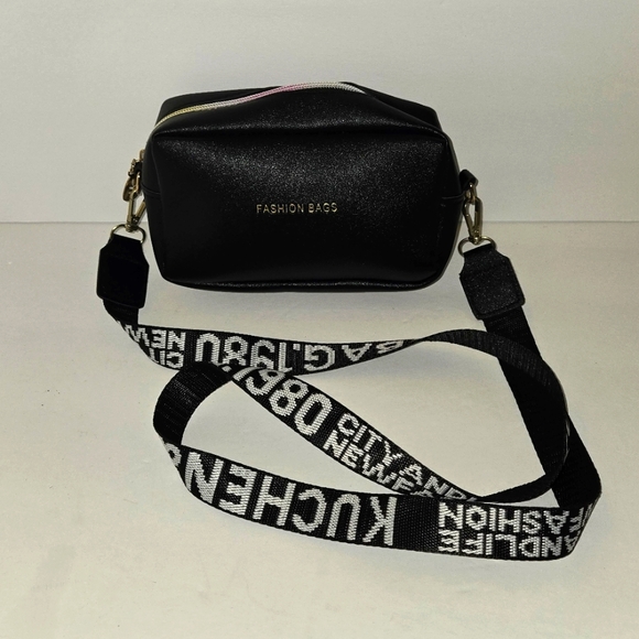 Square Mini Black Crossbody Bag with Logo Strap NEW - Picture 3 of 10